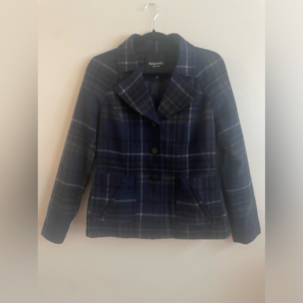 Relativity Plaid Navy Button Jacket Small - image 1